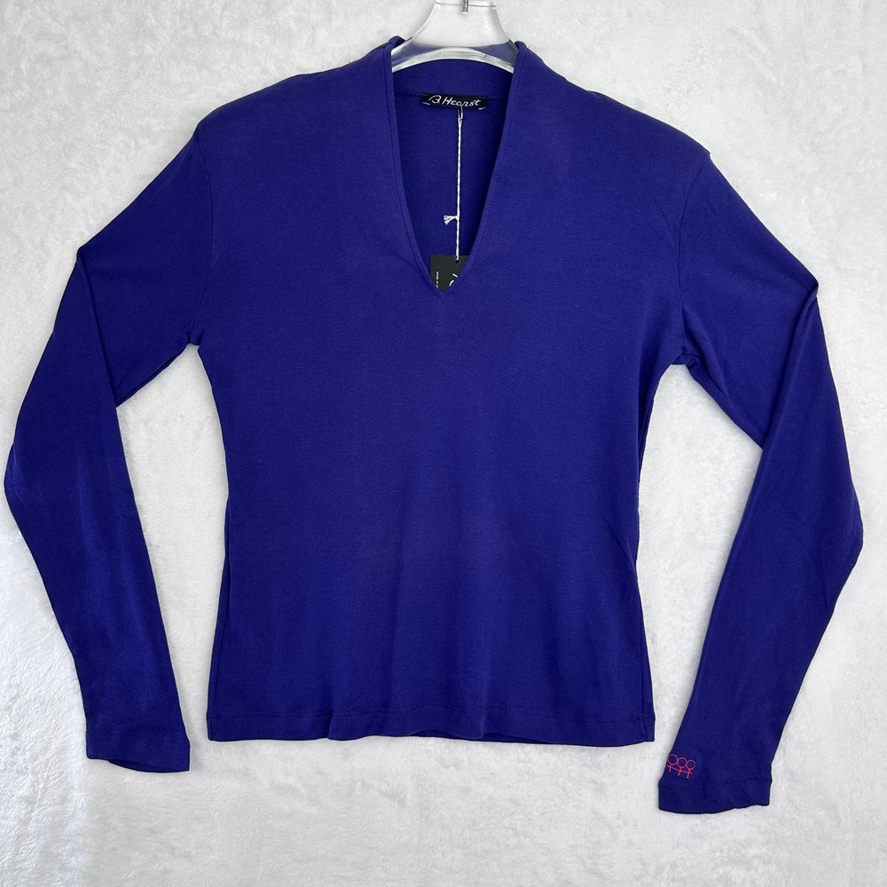 B Hearst Womens NWT Long Sleeve V Neck Top Purple Cotton Size Small
